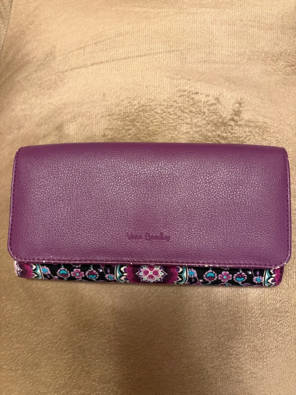 Vera Bradley Plum Purple Continental Wallet with Floral Trim - Picture 1 of 3